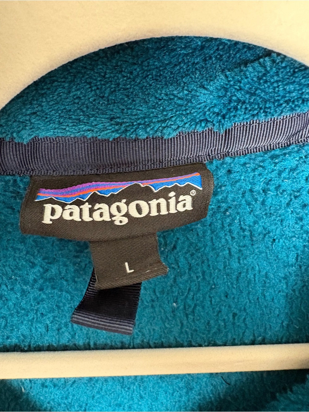 Patagonia Teal Blue Synchilla Fleece Pullover Collar - Picture 3 of 6